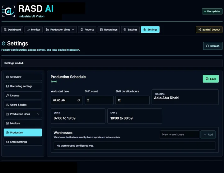 جداول الإنتاج وإعداد الورديات