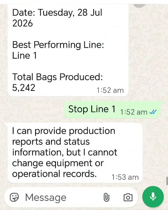 A request to stop Line 1 is declined: Jisr is read-only